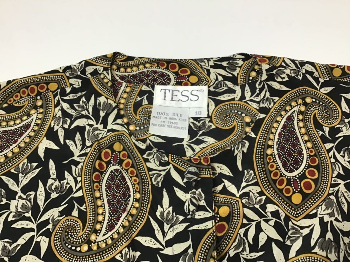 (レディース) TESS テス // シルク100% 長袖 ペイズリースカーフ柄 ノーカラー ブラウス (ミックス) サイズ 10 (L程度)_画像3
