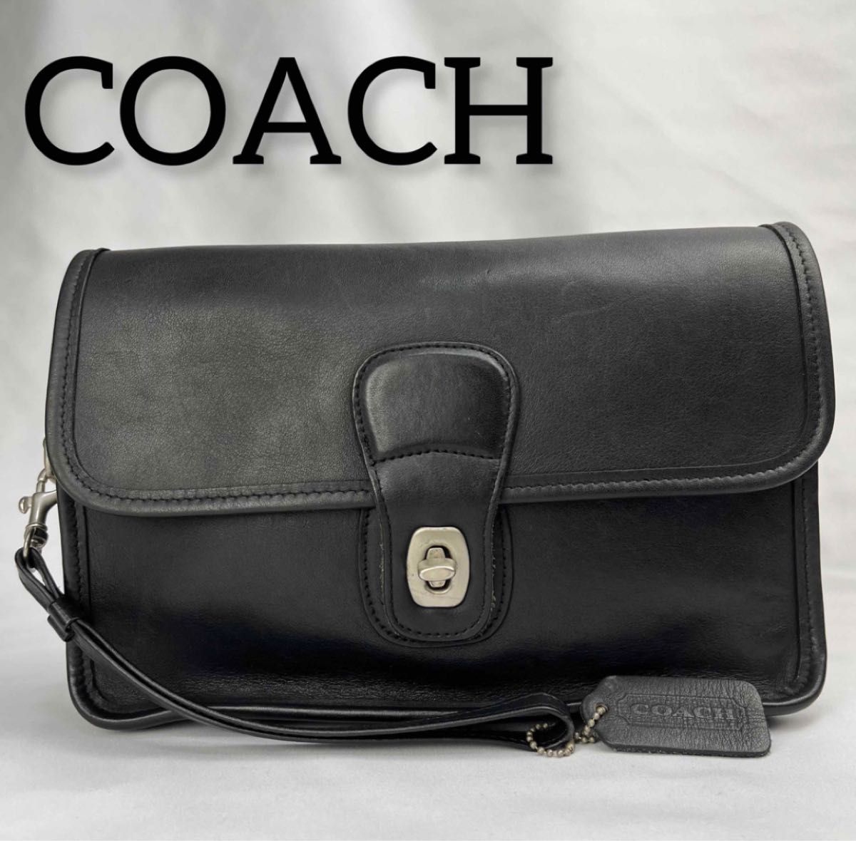 OLD COACH クラッチバッグ レザー ブラック　9832 オールドコーチ　ターンロックデザイン　ヴィンテージ　シルバー金具