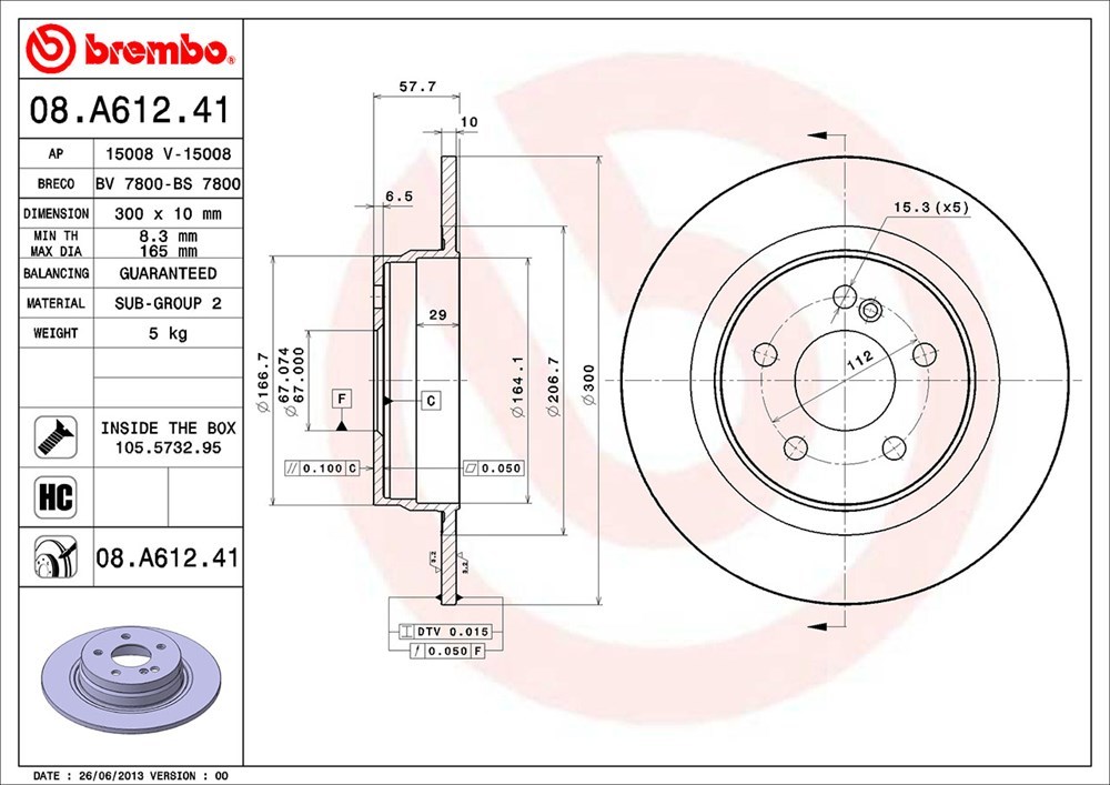 brembo ブレーキローター リア ベンツ Cクラス ワゴン(S204) 204248 H22.2～H26.10 C200 アバンギャルド 125!/Op.AMGスポーツパッケージ_画像3