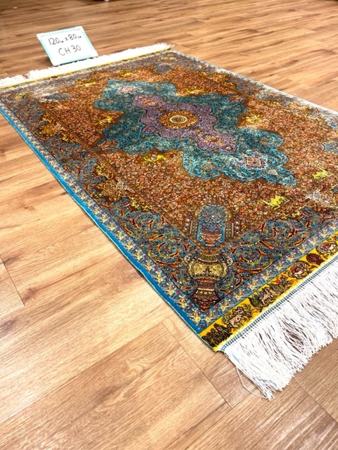 ペルシャ絨毯・最高級ハンド&マシン織り・ 世界最高密度150万ノット ・豪奢なクムデザイン 120cm×80cm ch30_画像4