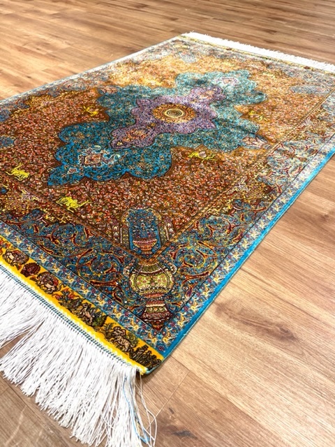 ペルシャ絨毯・最高級ハンド&マシン織り・ 世界最高密度150万ノット ・豪奢なクムデザイン 120cm×80cm ch30_画像5