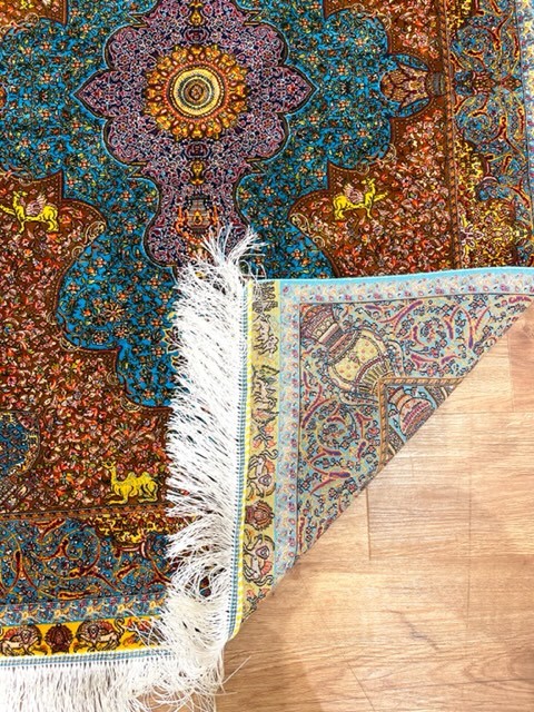 ペルシャ絨毯・最高級ハンド&マシン織り・ 世界最高密度150万ノット ・豪奢なクムデザイン 120cm×80cm ch30_画像6