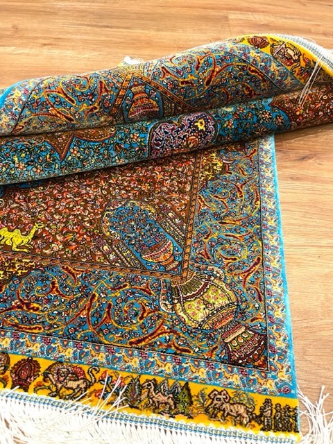 ペルシャ絨毯・最高級ハンド&マシン織り・ 世界最高密度150万ノット ・豪奢なクムデザイン 120cm×80cm ch30_画像7