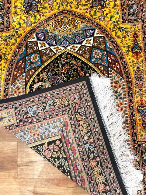 ペルシャ絨毯・最高級ハンド&マシン織り・ 世界最高密度150万ノット ・豪奢なクムデザイン 120cm×80cm ch43_画像6