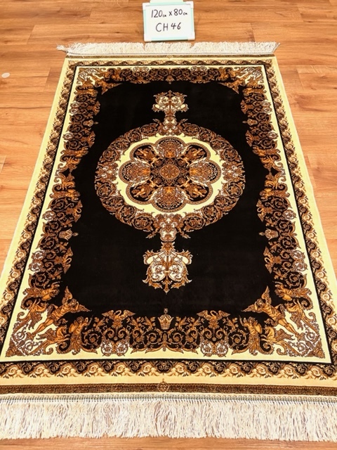 ペルシャ絨毯・最高級ハンド&マシン織り・ 世界最高密度150万ノット ・豪奢なクムデザイン 120cm×80cm ch46_画像1