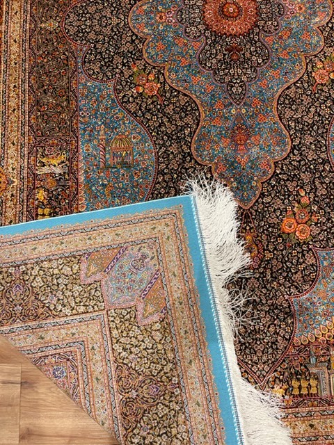 ペルシャ絨毯・最高級ハンド&マシン織り・ 世界最高密度150万ノット ・豪奢なクムデザイン 220cm×150cm lv20_画像6