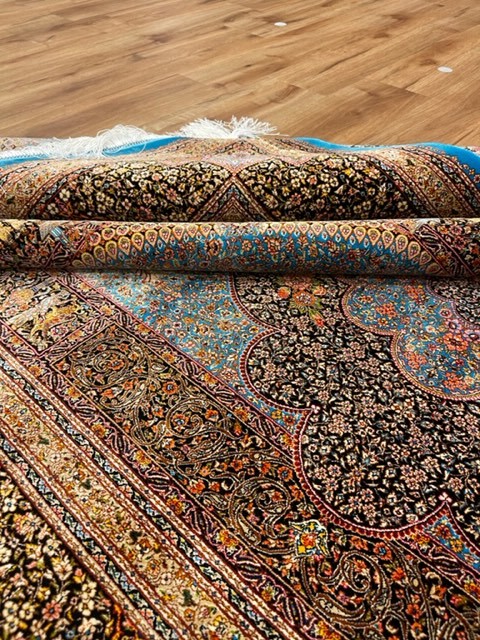 ペルシャ絨毯・最高級ハンド&マシン織り・ 世界最高密度150万ノット ・豪奢なクムデザイン 220cm×150cm lv20_画像7