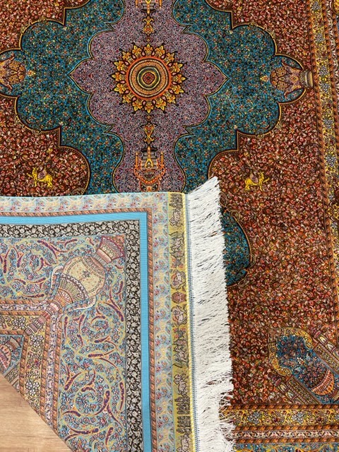 ペルシャ絨毯・最高級ハンド&マシン織り・ 世界最高密度150万ノット ・豪奢なクムデザイン 220cm×150cm lv24_画像6