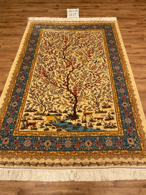 ペルシャ絨毯・最高級ハンド&マシン織り・ 世界最高密度150万ノット ・豪奢なクムデザイン 220cm×150cm lv27