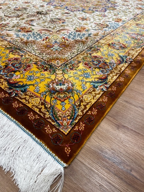 ペルシャ絨毯・最高級ハンド&マシン織り・ 世界最高密度150万ノット ・豪奢なクムデザイン 220cm×150cm lv35_画像5