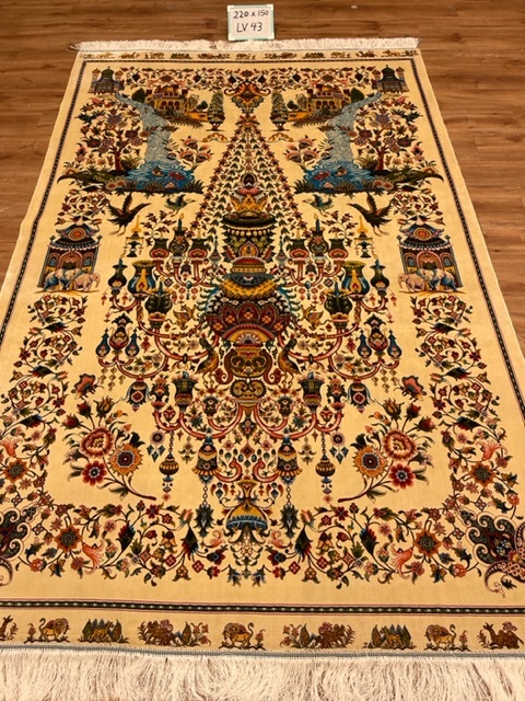 ペルシャ絨毯・最高級ハンド&マシン織り・ 世界最高密度150万ノット ・豪奢なクムデザイン 220cm×150cm lv43_画像1