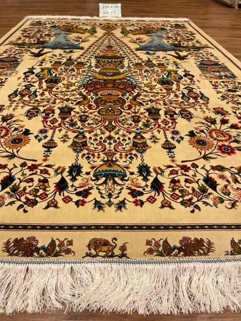 ペルシャ絨毯・最高級ハンド&マシン織り・ 世界最高密度150万ノット ・豪奢なクムデザイン 220cm×150cm lv43_画像2