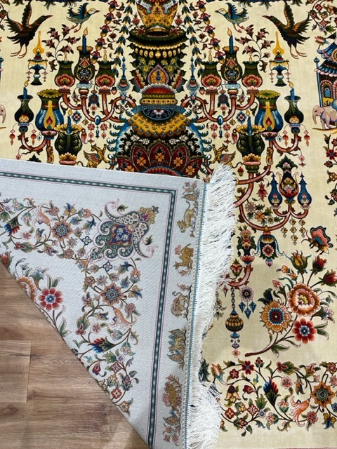 ペルシャ絨毯・最高級ハンド&マシン織り・ 世界最高密度150万ノット ・豪奢なクムデザイン 220cm×150cm lv43_画像6
