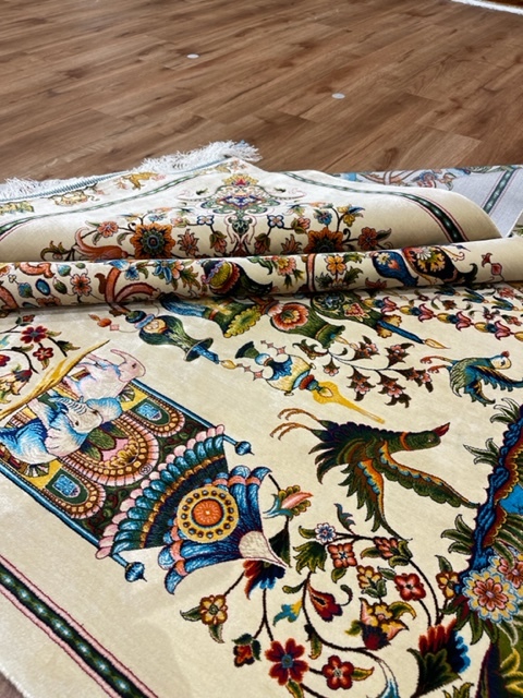 ペルシャ絨毯・最高級ハンド&マシン織り・ 世界最高密度150万ノット ・豪奢なクムデザイン 220cm×150cm lv43_画像7