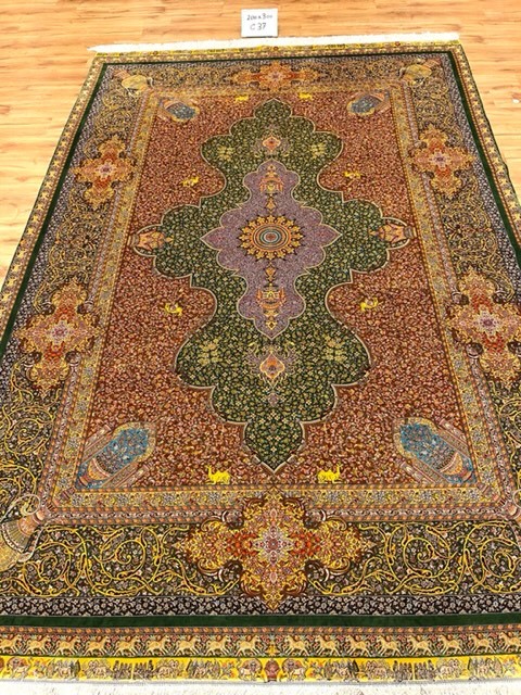 ペルシャ絨毯・最高級ハンド&マシン織り・ 世界最高密度150万ノット ・豪奢なクムデザイン 200cm×300cm c37_画像1