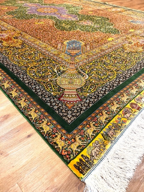 ペルシャ絨毯・最高級ハンド&マシン織り・ 世界最高密度150万ノット ・豪奢なクムデザイン 200cm×300cm c37_画像4