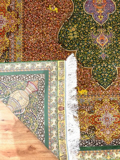 ペルシャ絨毯・最高級ハンド&マシン織り・ 世界最高密度150万ノット ・豪奢なクムデザイン 200cm×300cm c37_画像6
