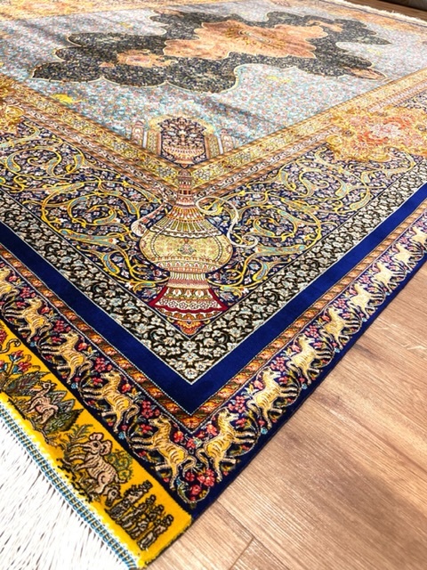 ペルシャ絨毯・最高級ハンド&マシン織り・ 世界最高密度150万ノット ・豪奢なクムデザイン 200cm×300cm c39_画像5