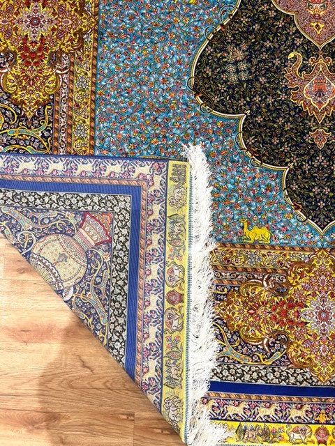 ペルシャ絨毯・最高級ハンド&マシン織り・ 世界最高密度150万ノット ・豪奢なクムデザイン 200cm×300cm c39_画像6