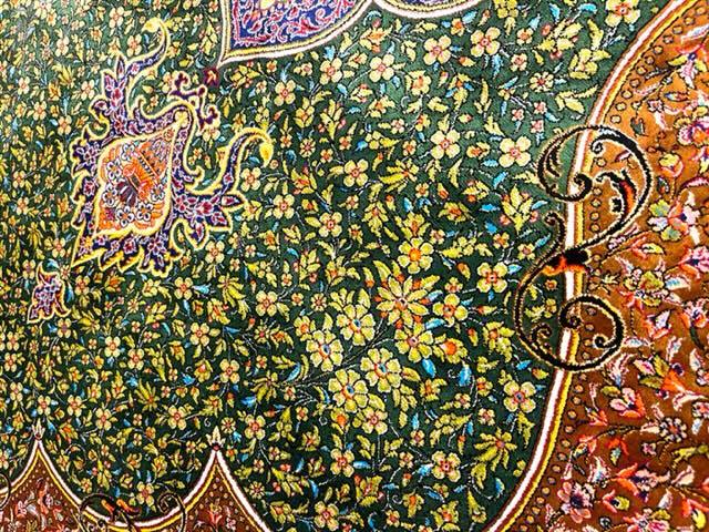 ペルシャ絨毯・最高級ハンド&マシン織り・ 世界最高密度150万ノット ・豪奢なクムデザイン 200cm×300cm c37_画像9