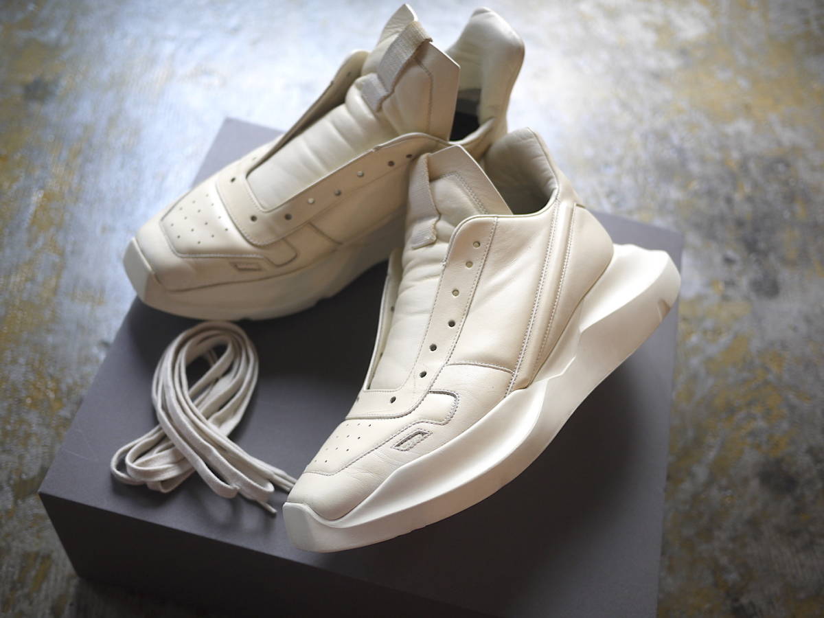 イタリア製 約14万/中古 箱付き/rick owens geth runner leather sneakers 高級レザー ゲス ランナー/41_画像8