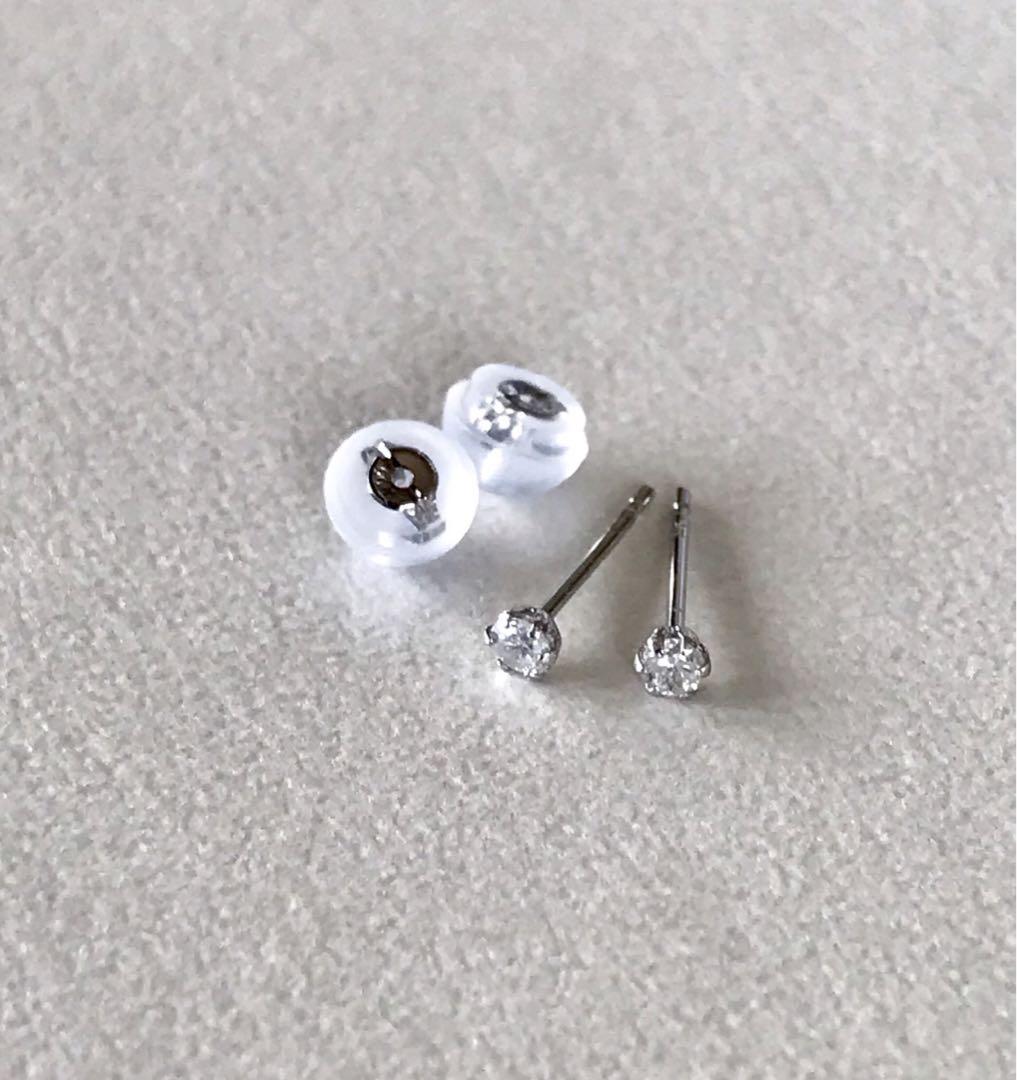  diamond earrings platinum earrings 0.10ct pt900 platinum silicon catch attaching free shipping 