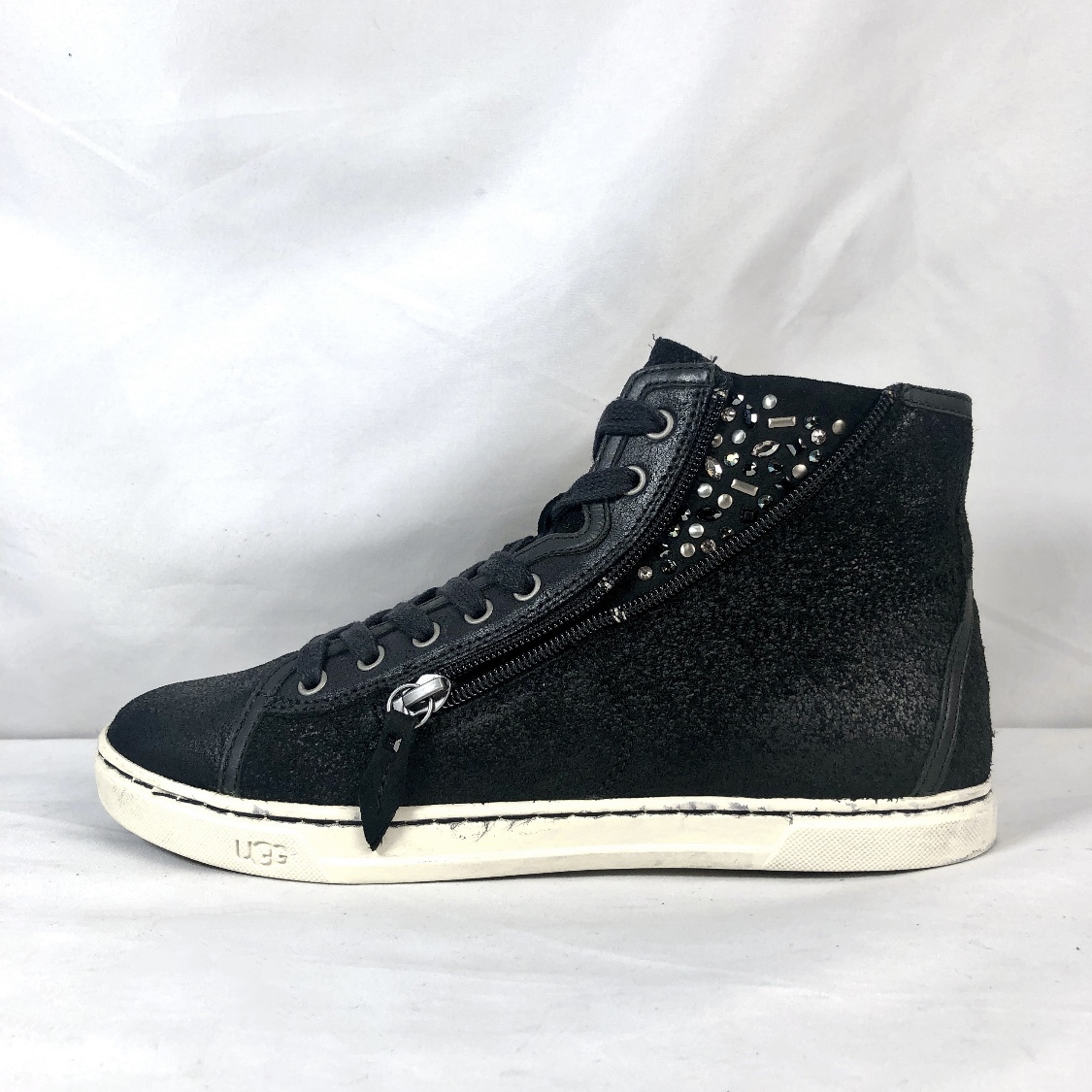 ★UGG★25.0㎝ ハイカットスニーカー アグ BLANEY CRYSTALS レディース 黒色 ブラック サイドジップ ビジュー 7ホールシューズ S518_画像2