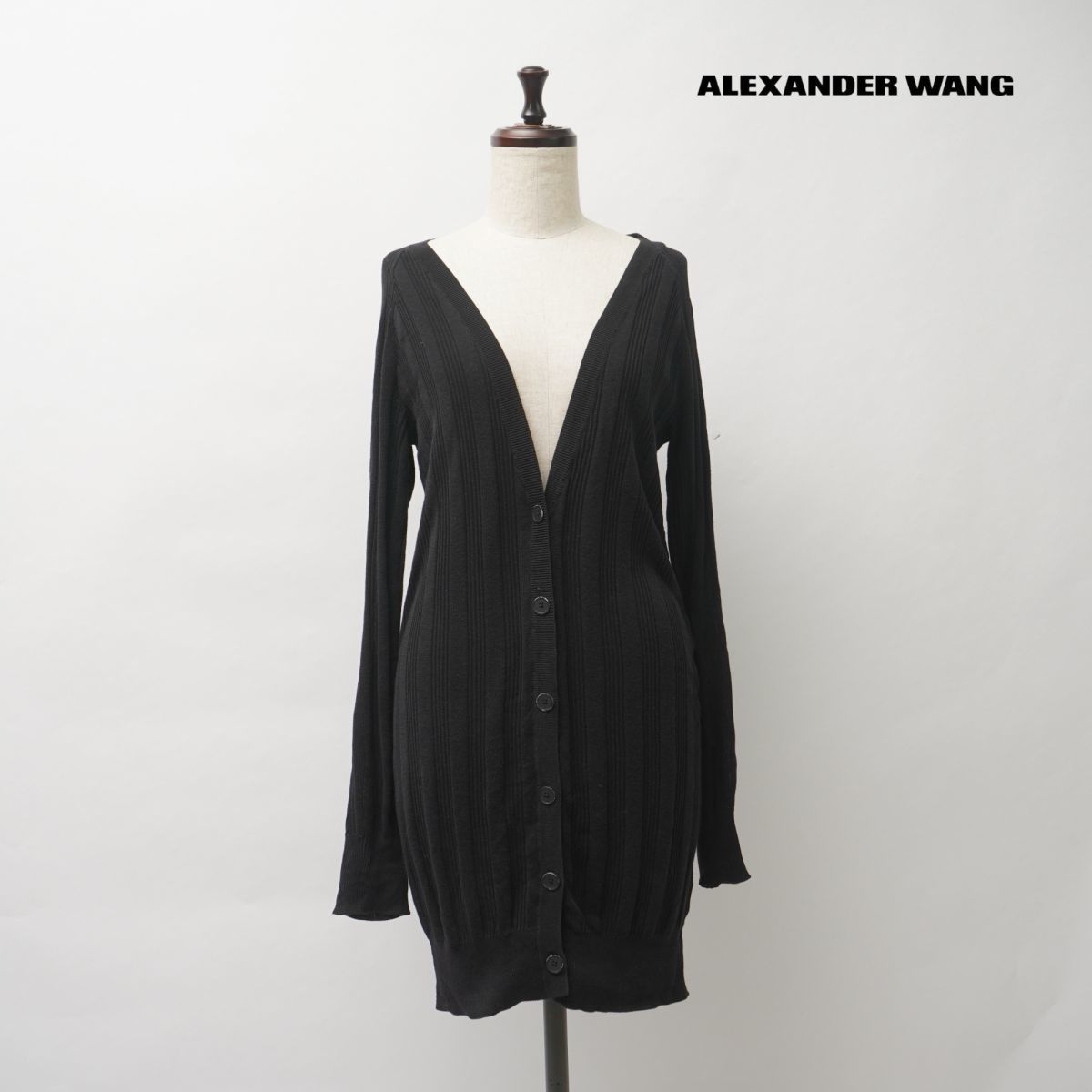alexanderwang アレキサンダーワング ロングニットカーディガン ストレッチ素材 トップス レディース 黒 ブラック サイズxs*GC584