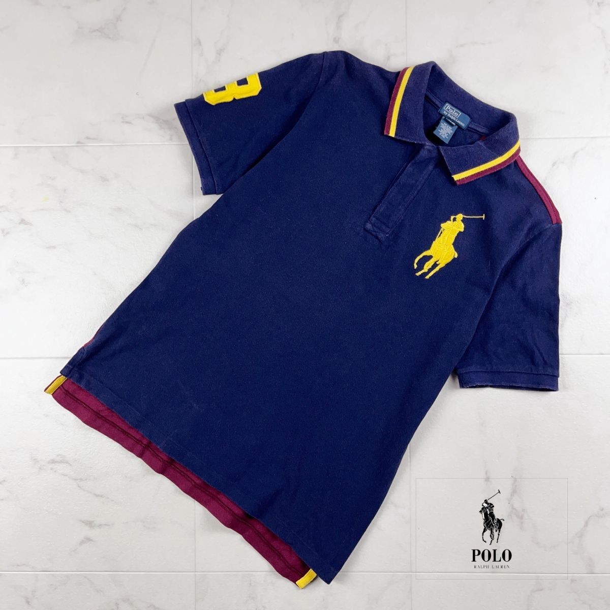 Polo by RALPH LAUREN ポロバイラルフローレン ビッグホース ナンバー刺繍 半袖ポロシャツ トップス メンズ サイズL(14-16)*HC70_画像1