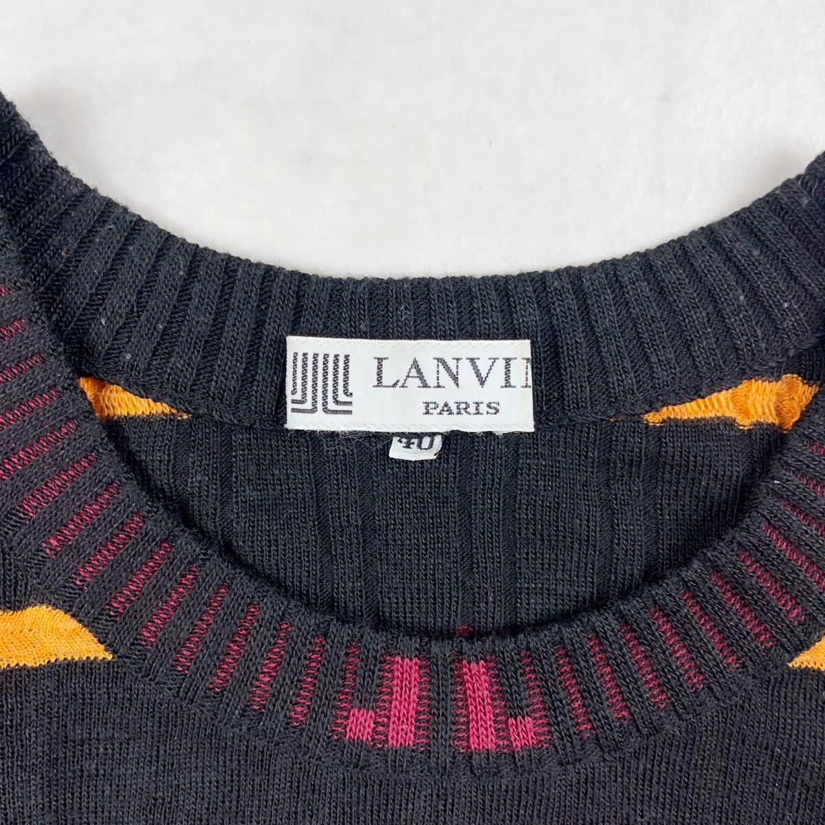 美品 LANVIN ランバン ボーダー 丸襟 サマーニット半袖カットソー