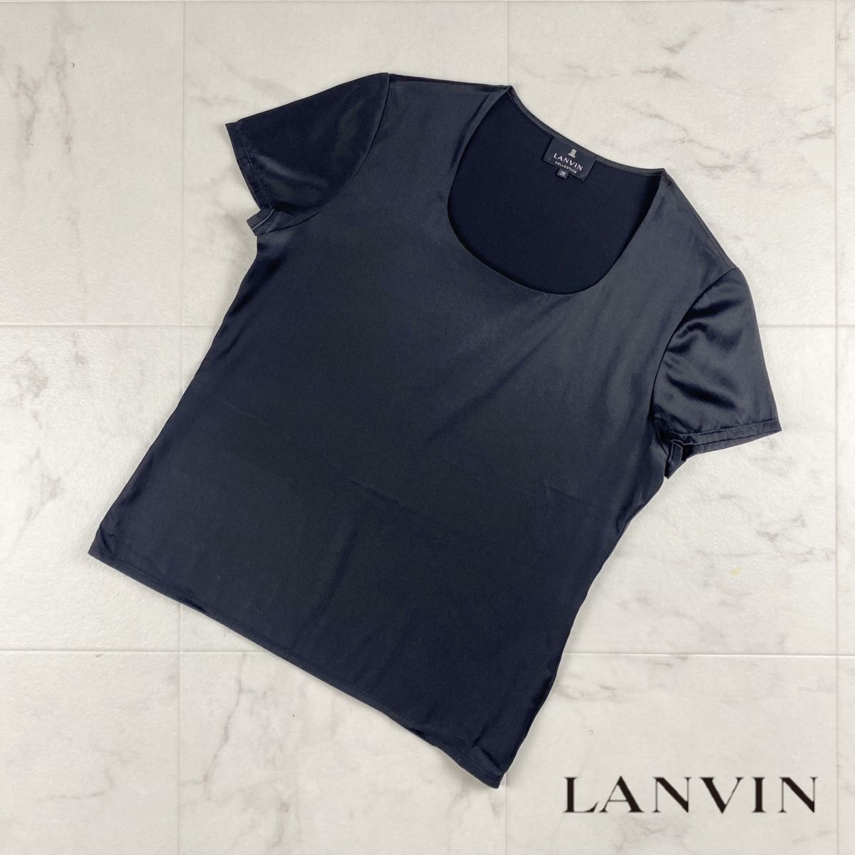 美品 LANVIN COLLECTION ランバンコレクション バックラインストーンシルク混ブラウス レディース 黒 ブラック サイズ38*GC1136_画像1