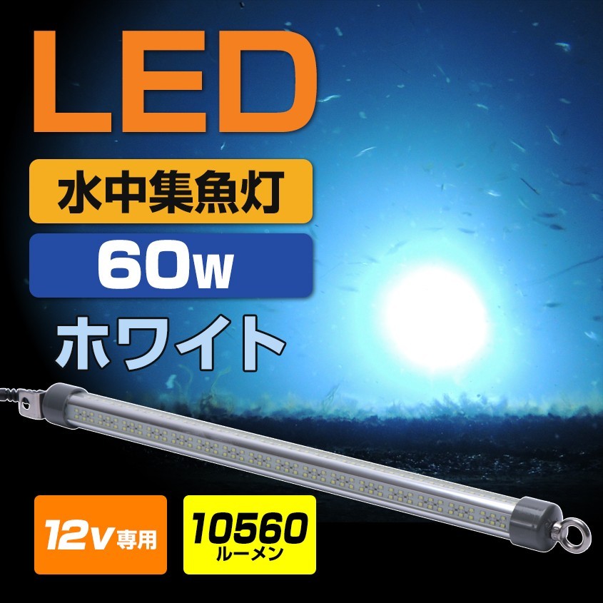 集魚灯 水中ライト 白発光 10560lm 60w 12v ホワイト LED 集魚ライト シラスウナギ 水中灯 イカ トビウオ アジング 夜釣り ホタルイカ