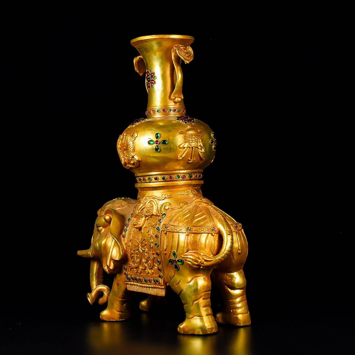 選ぶなら ◇明神◇極上珍品・中国・時代物・古銅金・象瓶一対・金水
