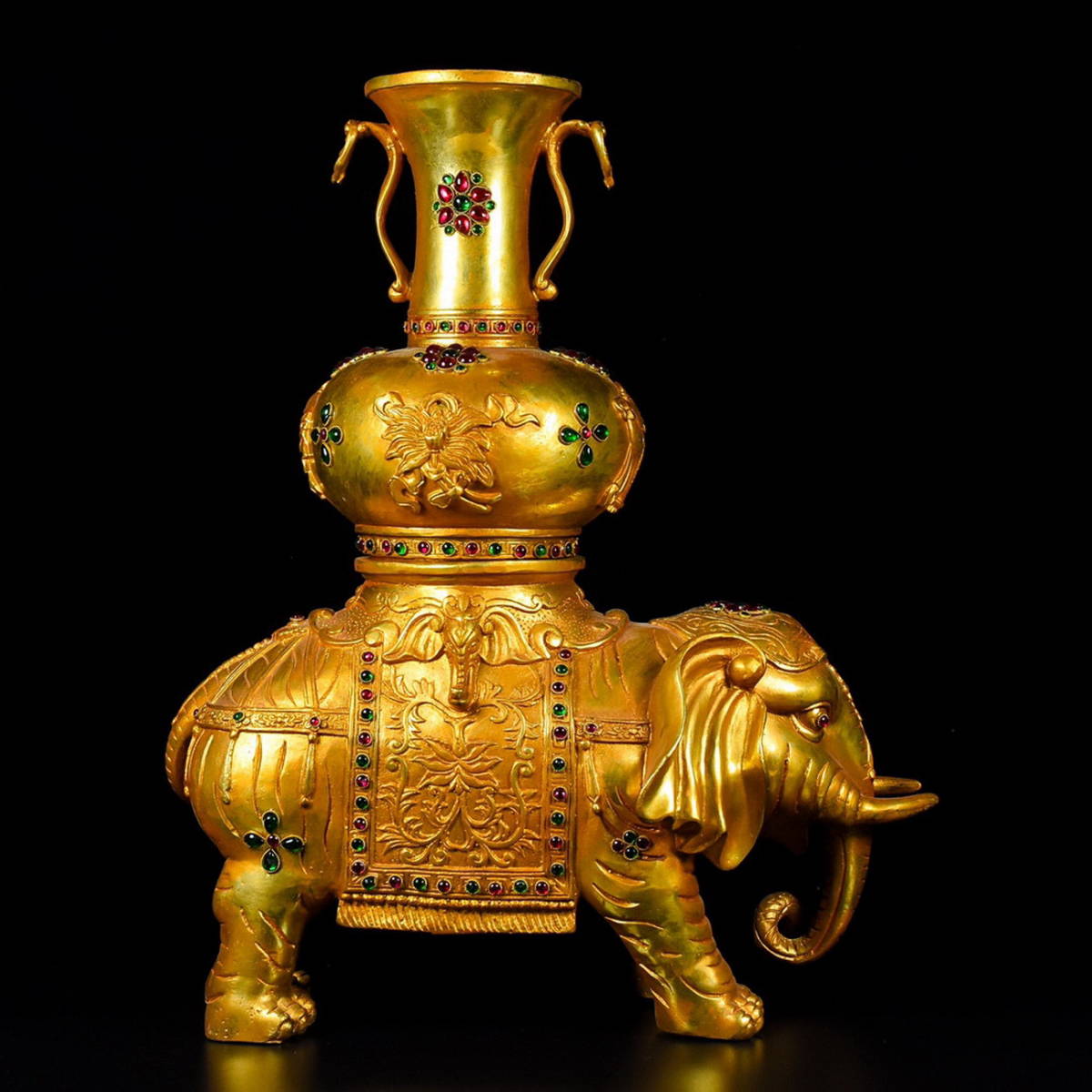 選ぶなら ◇明神◇極上珍品・中国・時代物・古銅金・象瓶一対・金水