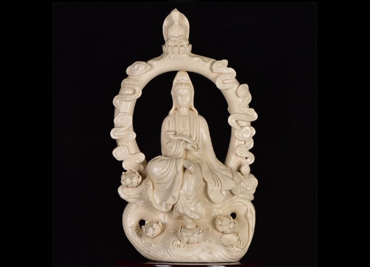 ◆明神◆極上珍品・中国・時代物・徳化窯白磁・観音座像・旧蔵・置物・文化財級・仏教文化・仏教美術・古美術・古董品