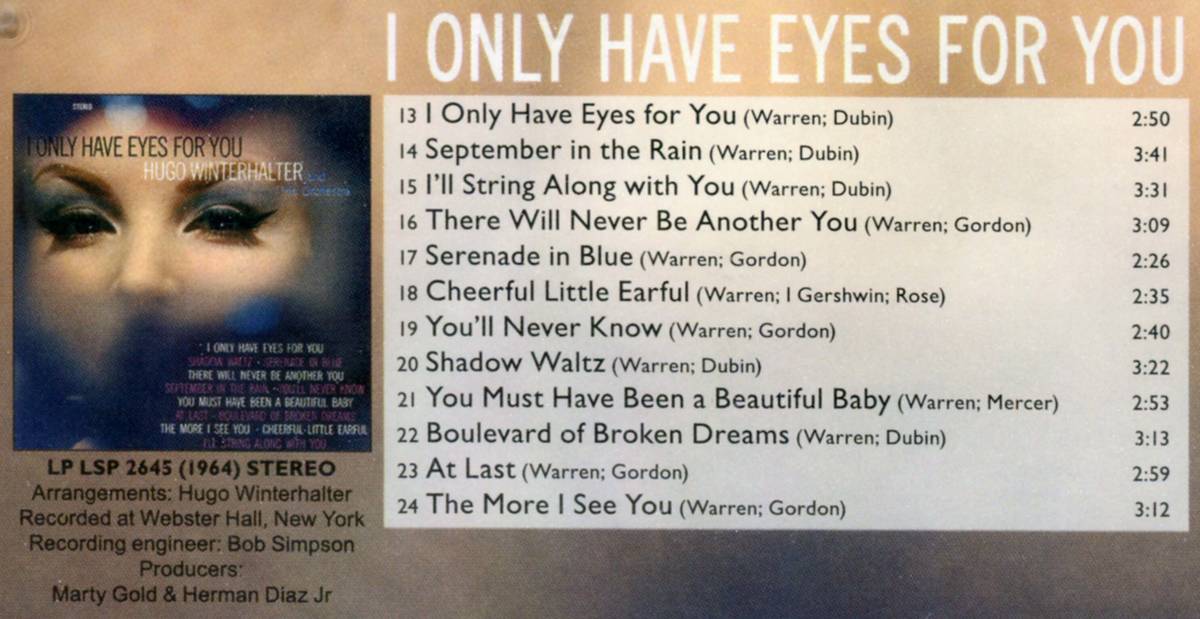☆送料込/未開封/ ユーゴ・ウィンターハルター　Hugo Winterhalter / Goes... Continental & I Only Have Eyes for You / 2in1CD_画像4