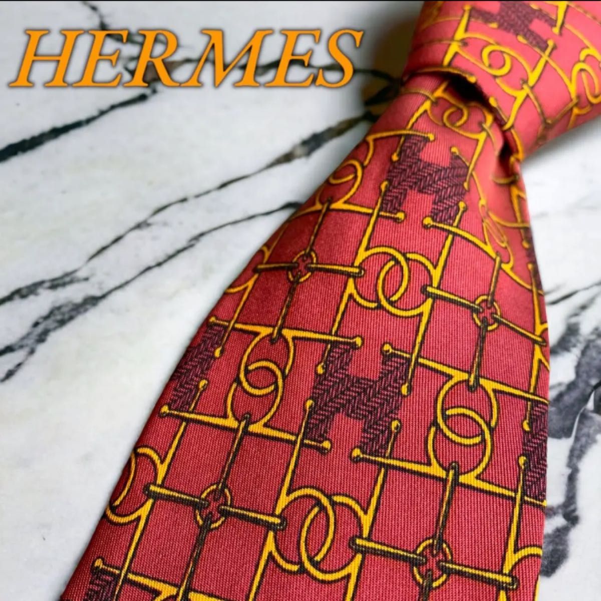 レア】HERMES ネクタイ シルク100% ファソネH 総柄 でかロゴ-