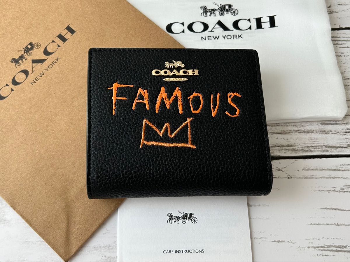 新品未使用】COACH コーチ二折財布バスキアコラボブラック人気 新品未使用】COACH コーチ二折財布バスキアコラボブラック人気