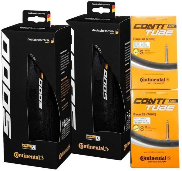 Continental コンチネンタル GRAND PRIX 5000 グランプリ5000 タイヤとチューブ2本セット 700x23c 仏式42mm 黒 自転車