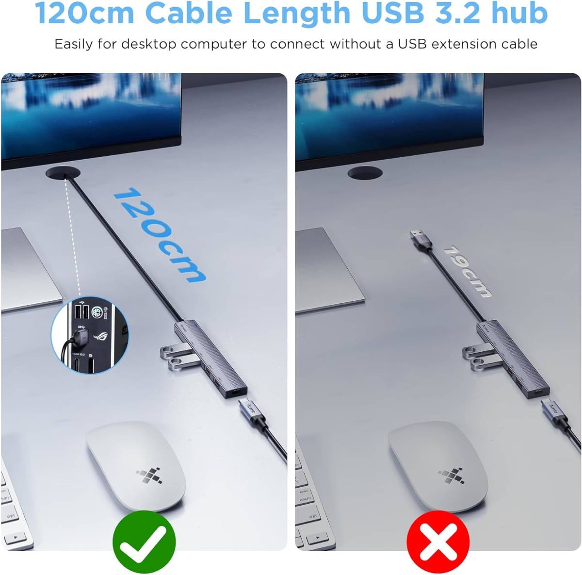 Aceele USBハブ 10Gbps 4ポート拡張 USB A to USB 3.2 変換アダプタ 4 USB-A とType-c電源ポート付きUSB 3.2 ハブ 120CM ケーブル付き_画像5