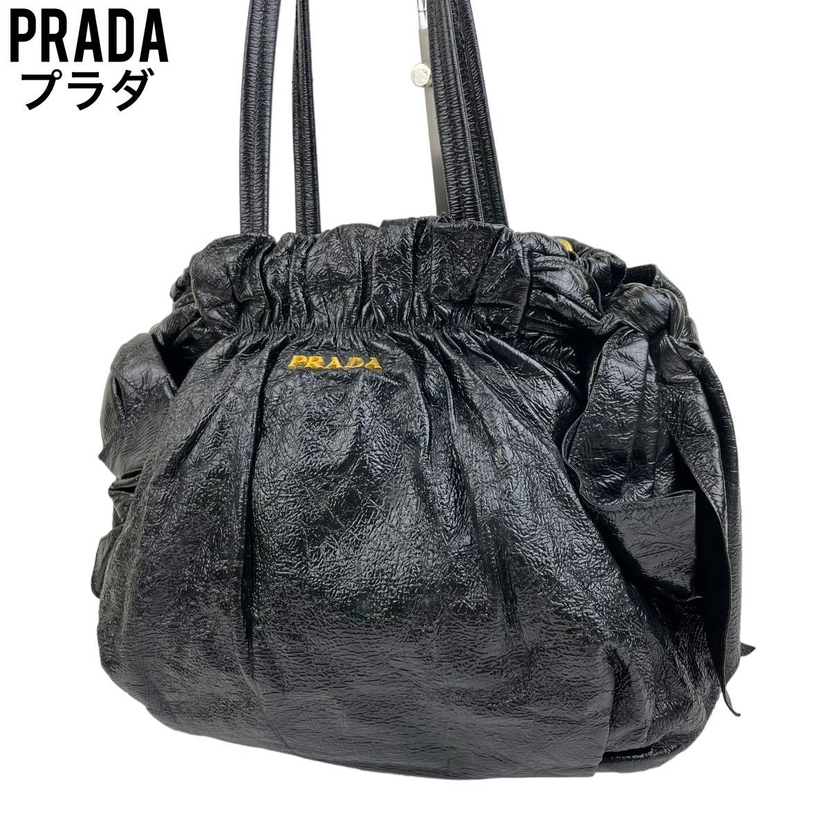 リアル 良品 PRADA プラダ ハンドバッグ ブラック パテントレザー