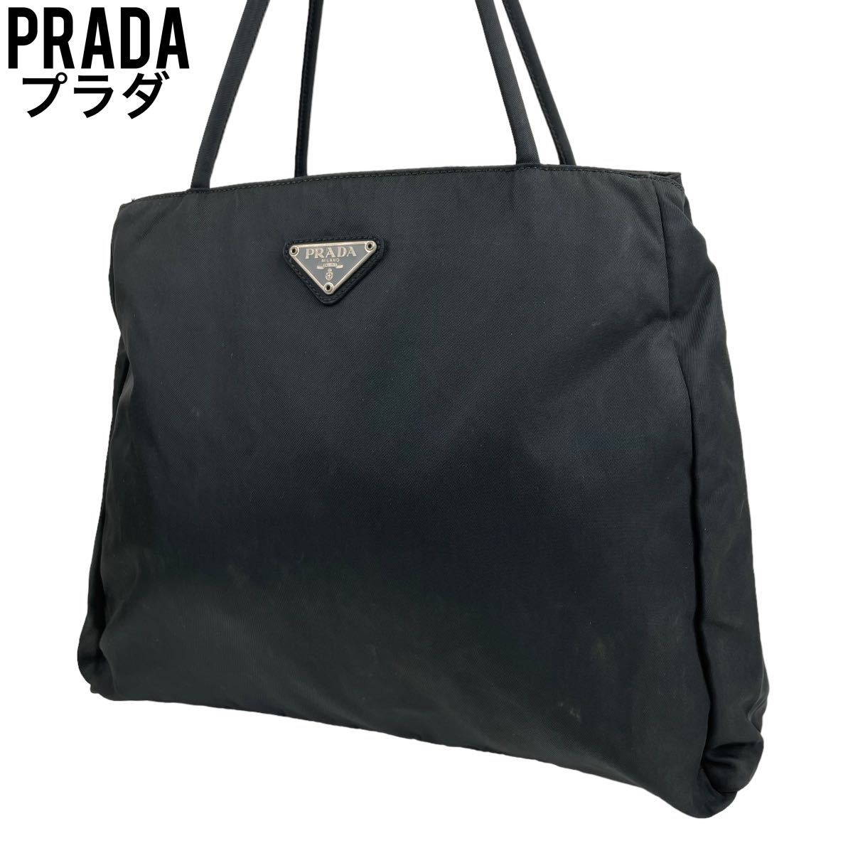 人気大割引 美品 PRADA プラダ ハンドバッグ ナイロン 黒 三角ロゴ