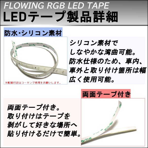 流れるLEDテープ レインボー RGB 60cm 2本 T10 加工可 テープ 防水処理 虹色 ドレスアップ LED 人気 流星 デイライト 虹_画像4