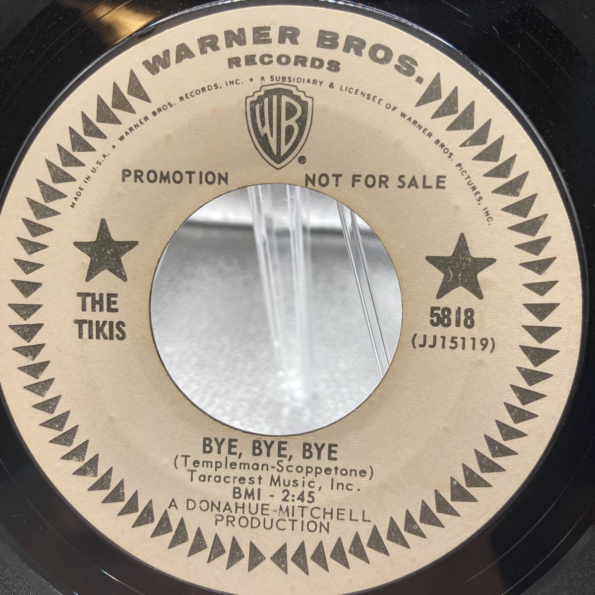 再生良好 EP The Tikis Bye, Bye, Bye Warner Bros. Records 5818 Promo US 1966年_画像1
