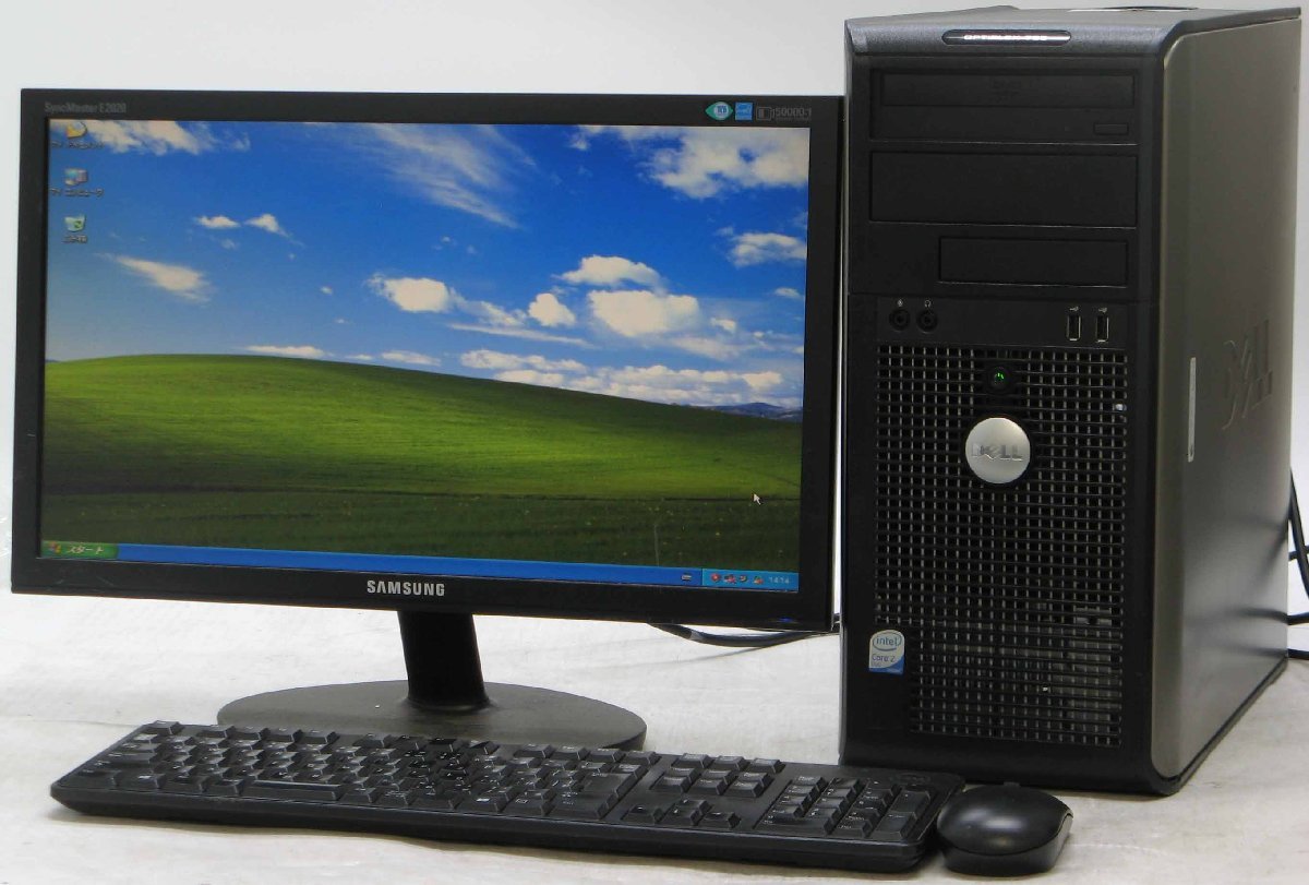 DELL Optiplex 755-E6550MT ■ 20インチワイド 液晶セット ■ Core2Duo-E6550/DVDROM/希少OS/動作確認済/WindowsXP デスクトップ