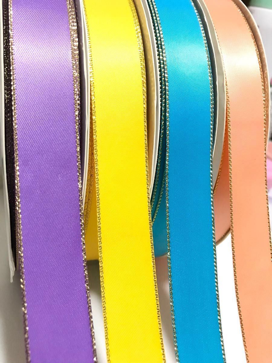22mm 高品質 両面サテンリボン ゴールドエッジ 25m