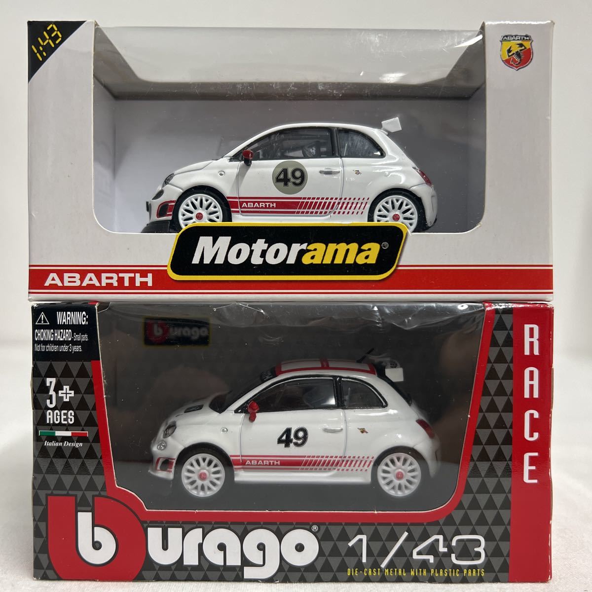 ABARTH 500 #49 1/43 ミニカー 2台セット Motorama burago アバルト アセットコルセ アセットコルサ モデルカー FIAT フィアット_画像1