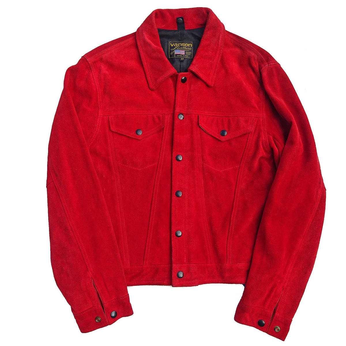 USA製　Vanson　バンソン　DJCB　Gジャン　ウエスタンレザージャケット　スウェード　レアカラー　レッド　赤　RED　厚手　Size40_画像1