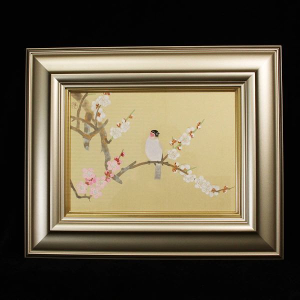 【真作】■ 松本進 ■　肉筆日本画 “梅小禽”　＜230412012＞