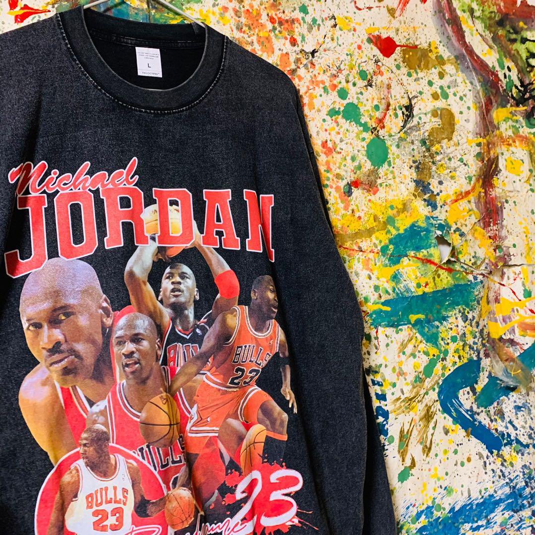 マイケル ジョーダン ロンＴ 長袖 NBA バスケ　シカゴブルズ XL 2XL JORDAN RODMAN メンズ トップス 秋 冬 男性 ブラック 赤